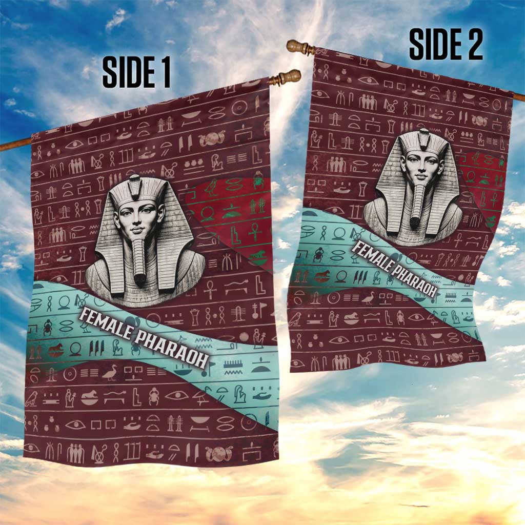 Hatshepsut Garden Flag with Pharaoh Bust Illustration, Female Pharaoh Title and Egyptian Hieroglyph - Wonder Print Shop