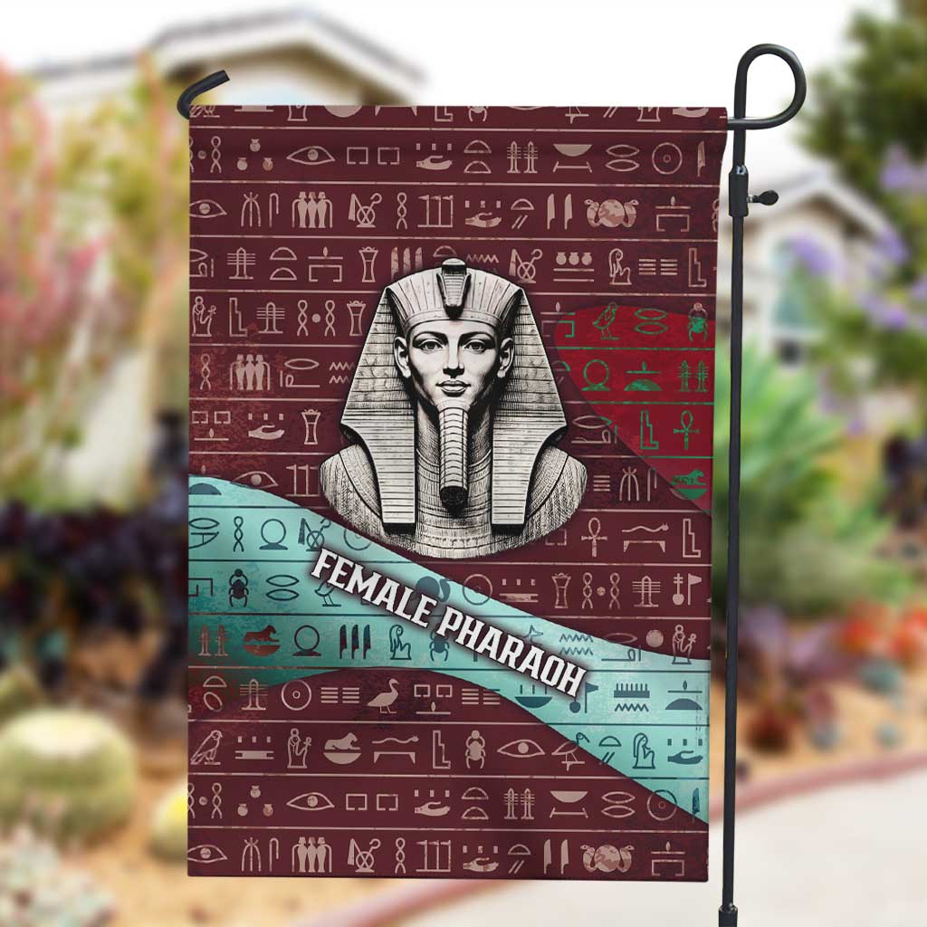 Hatshepsut Garden Flag with Pharaoh Bust Illustration, Female Pharaoh Title and Egyptian Hieroglyph - Wonder Print Shop
