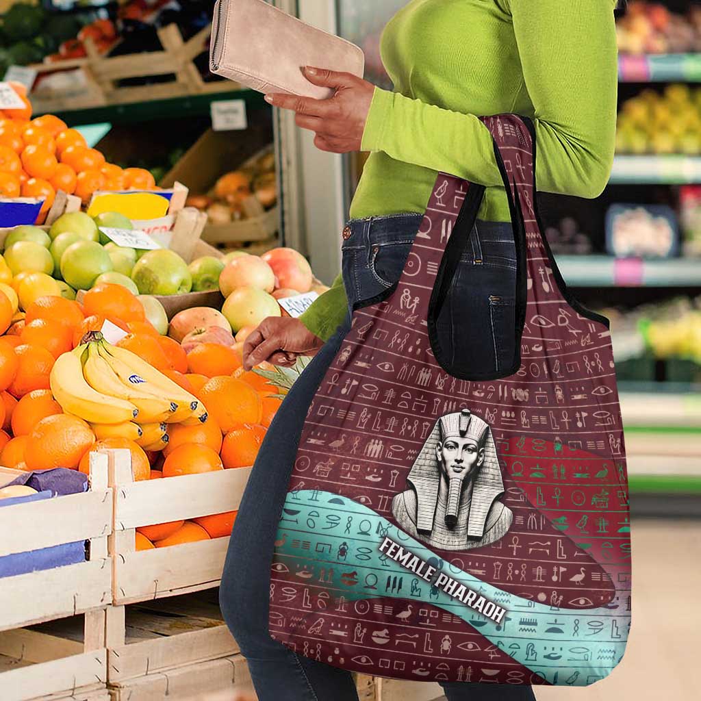 Hatshepsut Grocery Bag with Pharaoh Bust Illustration, Female Pharaoh Title and Egyptian Hieroglyph - Wonder Print Shop