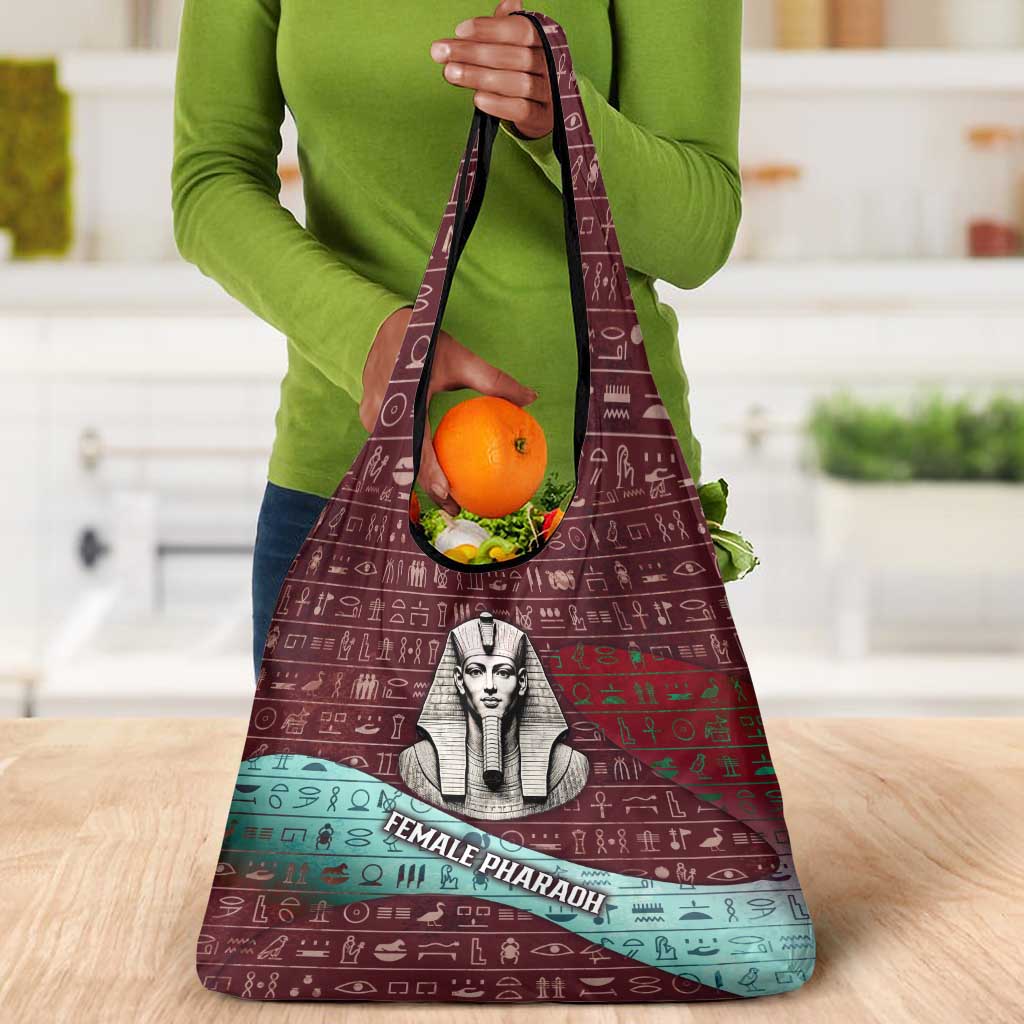 Hatshepsut Grocery Bag with Pharaoh Bust Illustration, Female Pharaoh Title and Egyptian Hieroglyph - Wonder Print Shop