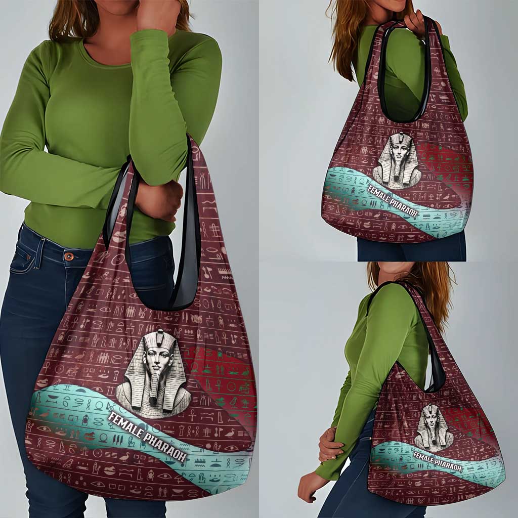Hatshepsut Grocery Bag with Pharaoh Bust Illustration, Female Pharaoh Title and Egyptian Hieroglyph - Wonder Print Shop