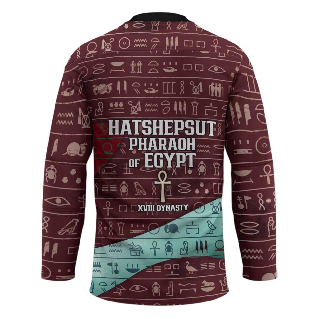 Hatshepsut Hockey Jersey with Pharaoh Bust Illustration, Female Pharaoh Title and Egyptian Hieroglyph - Wonder Print Shop