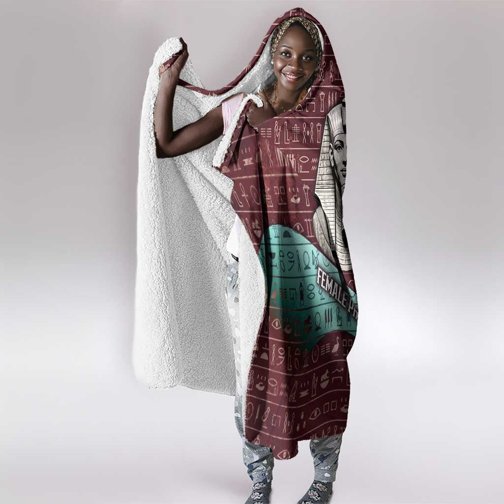 Hatshepsut Hooded Blanket with Pharaoh Bust Illustration, Female Pharaoh Title and Egyptian Hieroglyph - Wonder Print Shop