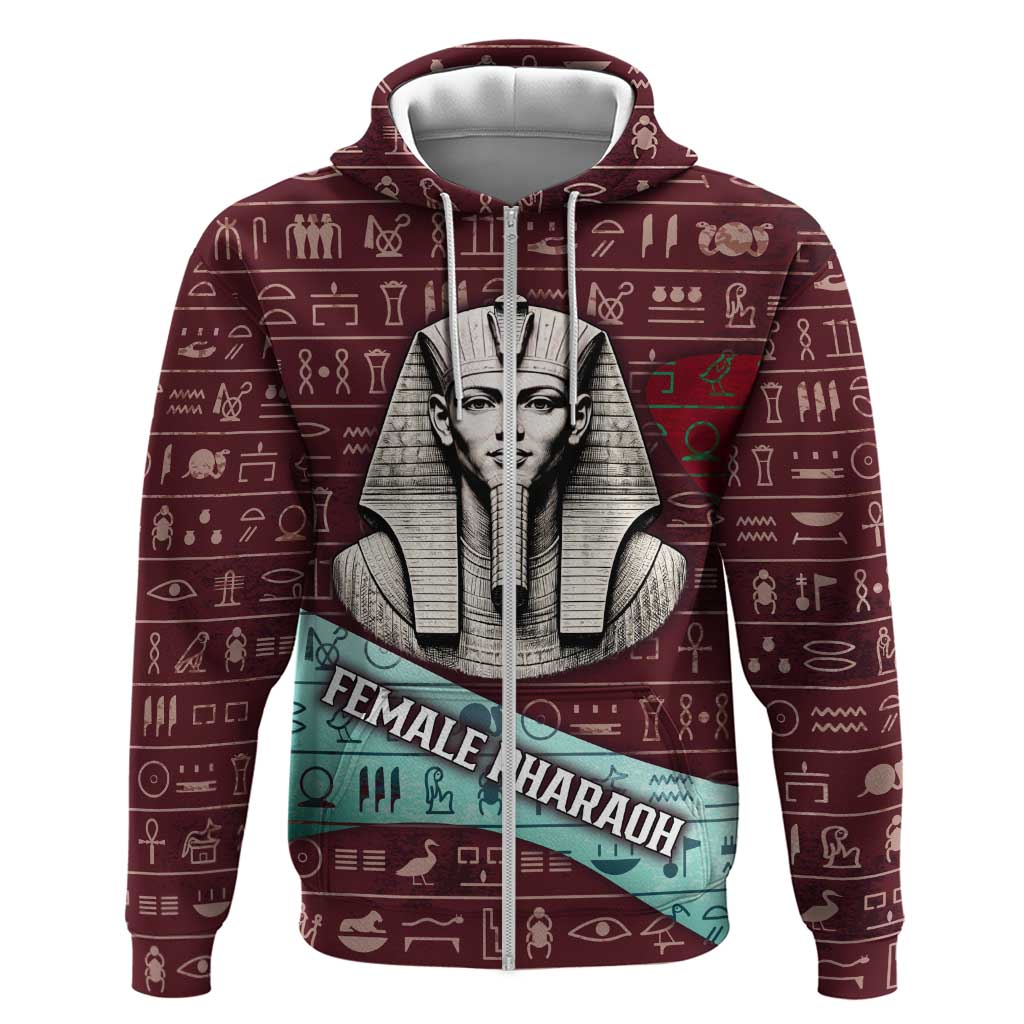 Hatshepsut Hoodie with Pharaoh Bust Illustration, Female Pharaoh Title and Egyptian Hieroglyph - Wonder Print Shop