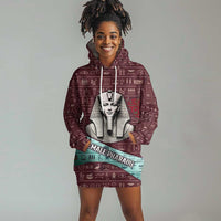 Hatshepsut Hoodie Dress with Pharaoh Bust Illustration, Female Pharaoh Title and Egyptian Hieroglyph - Wonder Print Shop