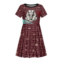 Hatshepsut Kid Short Sleeve Dress with Pharaoh Bust Illustration, Female Pharaoh Title and Egyptian Hieroglyph - Wonder Print Shop