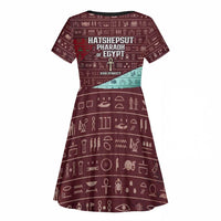 Hatshepsut Kid Short Sleeve Dress with Pharaoh Bust Illustration, Female Pharaoh Title and Egyptian Hieroglyph - Wonder Print Shop