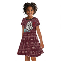 Hatshepsut Kid Short Sleeve Dress with Pharaoh Bust Illustration, Female Pharaoh Title and Egyptian Hieroglyph - Wonder Print Shop