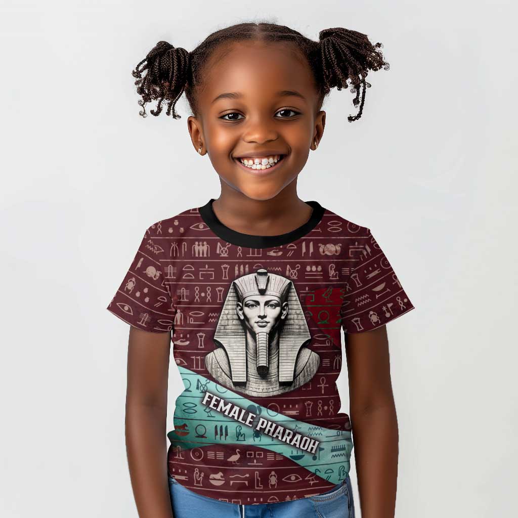 Hatshepsut Kid T shirt with Pharaoh Bust Illustration, Female Pharaoh Title and Egyptian Hieroglyph - Wonder Print Shop