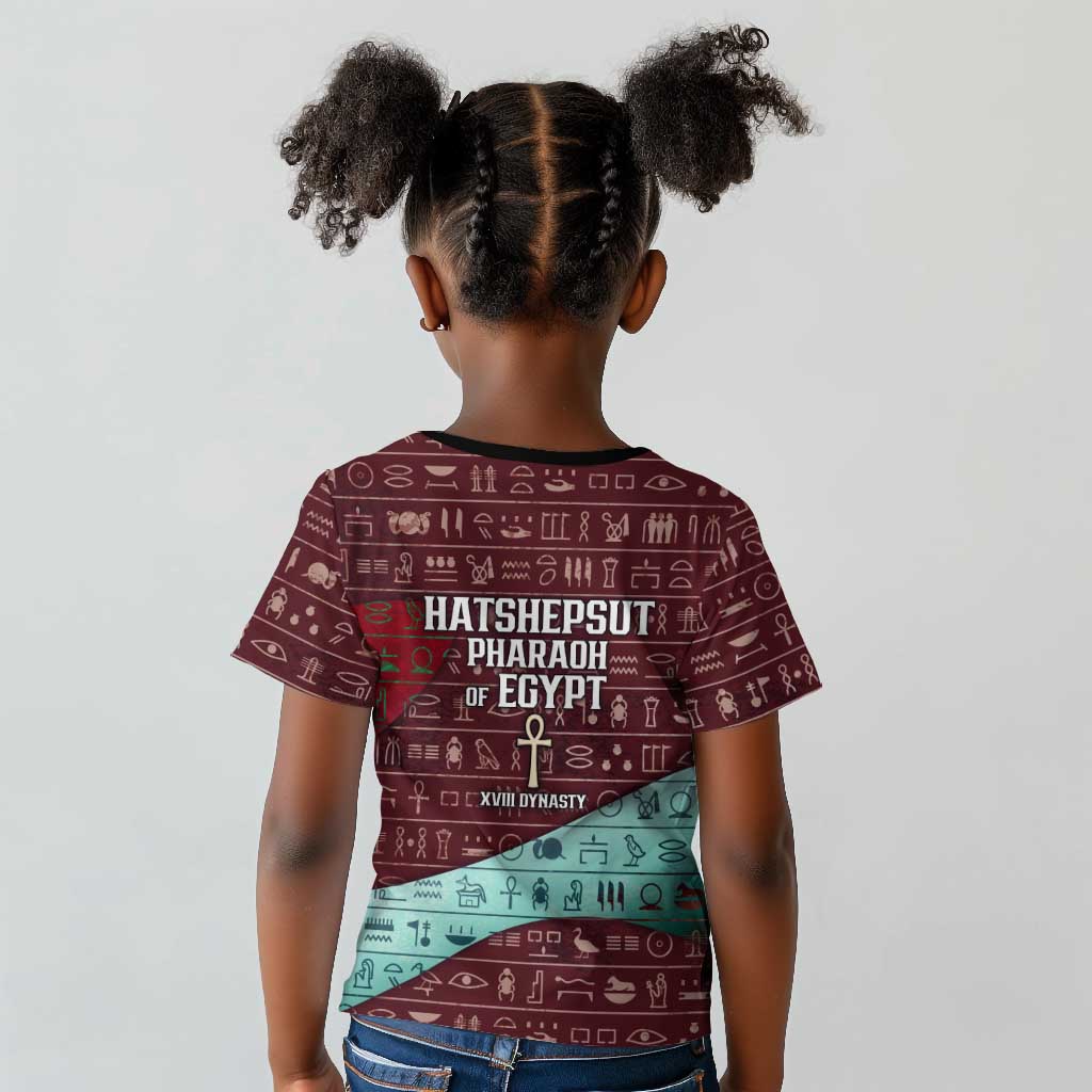 Hatshepsut Kid T shirt with Pharaoh Bust Illustration, Female Pharaoh Title and Egyptian Hieroglyph - Wonder Print Shop