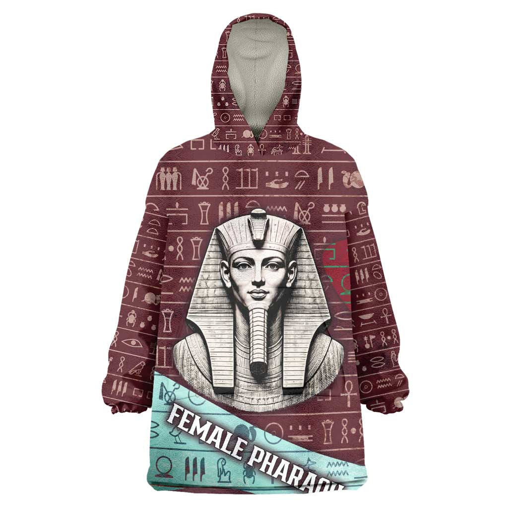 Hatshepsut Kid Wearable Blanket Hoodie with Pharaoh Bust Illustration, Female Pharaoh Title and Egyptian Hieroglyph - Wonder Print Shop