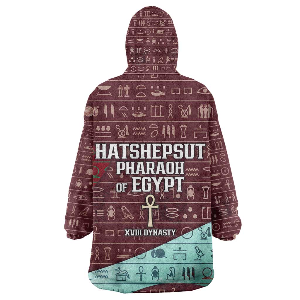Hatshepsut Kid Wearable Blanket Hoodie with Pharaoh Bust Illustration, Female Pharaoh Title and Egyptian Hieroglyph - Wonder Print Shop