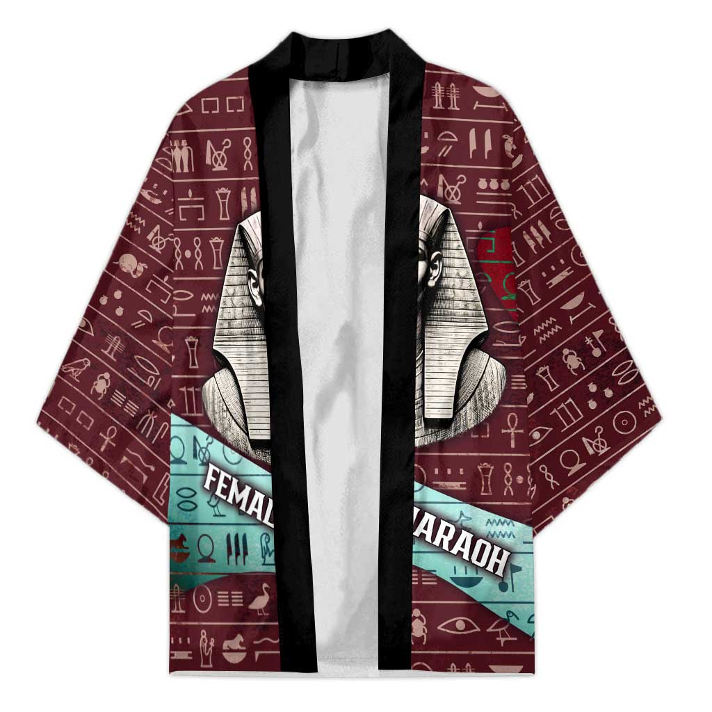 Hatshepsut Kimono with Pharaoh Bust Illustration, Female Pharaoh Title and Egyptian Hieroglyph - Wonder Print Shop