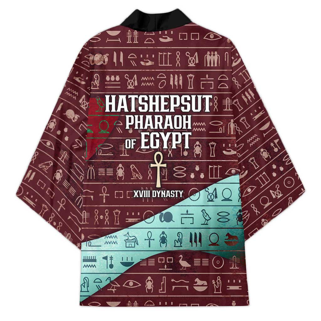 Hatshepsut Kimono with Pharaoh Bust Illustration, Female Pharaoh Title and Egyptian Hieroglyph - Wonder Print Shop