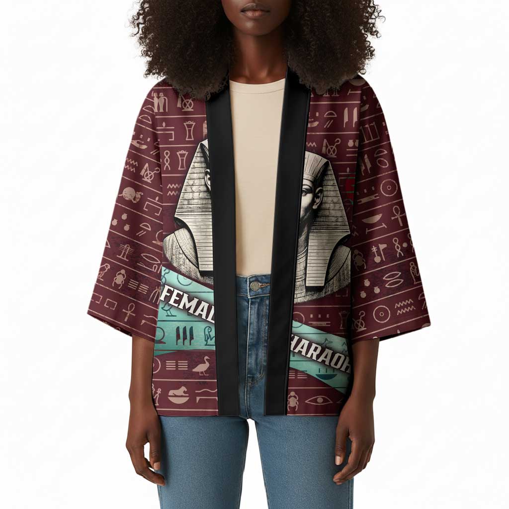 Hatshepsut Kimono with Pharaoh Bust Illustration, Female Pharaoh Title and Egyptian Hieroglyph - Wonder Print Shop