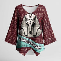 Hatshepsut Kimono Sleeve Blouse with Pharaoh Bust Illustration, Female Pharaoh Title and Egyptian Hieroglyph - Wonder Print Shop