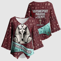 Hatshepsut Kimono Sleeve Blouse with Pharaoh Bust Illustration, Female Pharaoh Title and Egyptian Hieroglyph - Wonder Print Shop