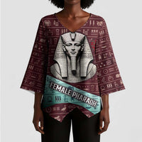 Hatshepsut Kimono Sleeve Blouse with Pharaoh Bust Illustration, Female Pharaoh Title and Egyptian Hieroglyph - Wonder Print Shop