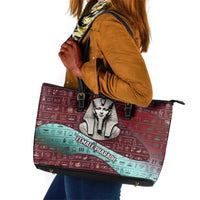Hatshepsut Leather Tote Bag with Pharaoh Bust Illustration, Female Pharaoh Title and Egyptian Hieroglyph - Wonder Print Shop
