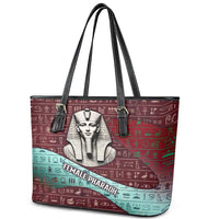 Hatshepsut Leather Tote Bag with Pharaoh Bust Illustration, Female Pharaoh Title and Egyptian Hieroglyph - Wonder Print Shop