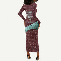 Hatshepsut Long Sleeve Bodycon Dress with Pharaoh Bust Illustration, Female Pharaoh Title and Egyptian Hieroglyph - Wonder Print Shop