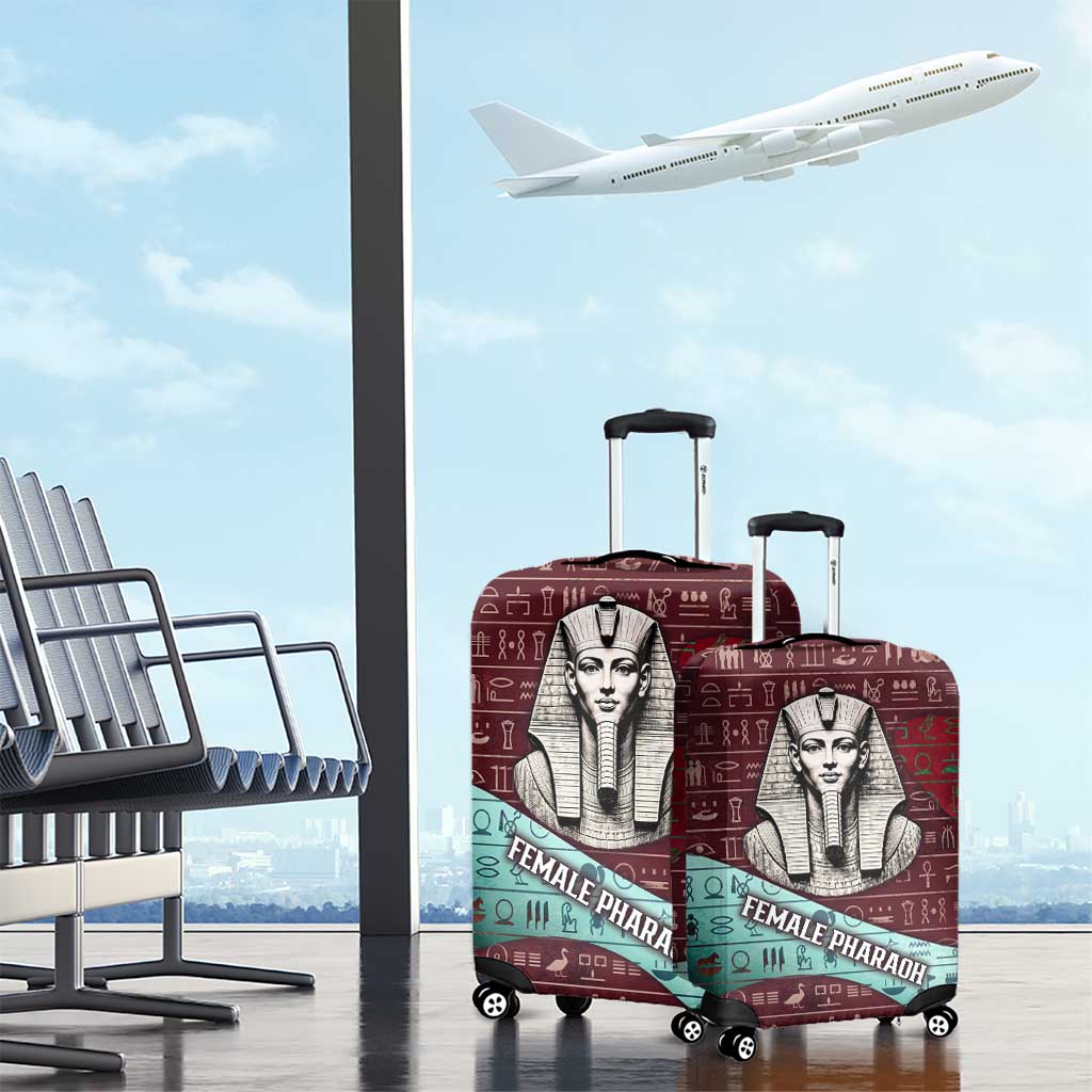 Hatshepsut Luggage Cover with Pharaoh Bust Illustration, Female Pharaoh Title and Egyptian Hieroglyph - Wonder Print Shop