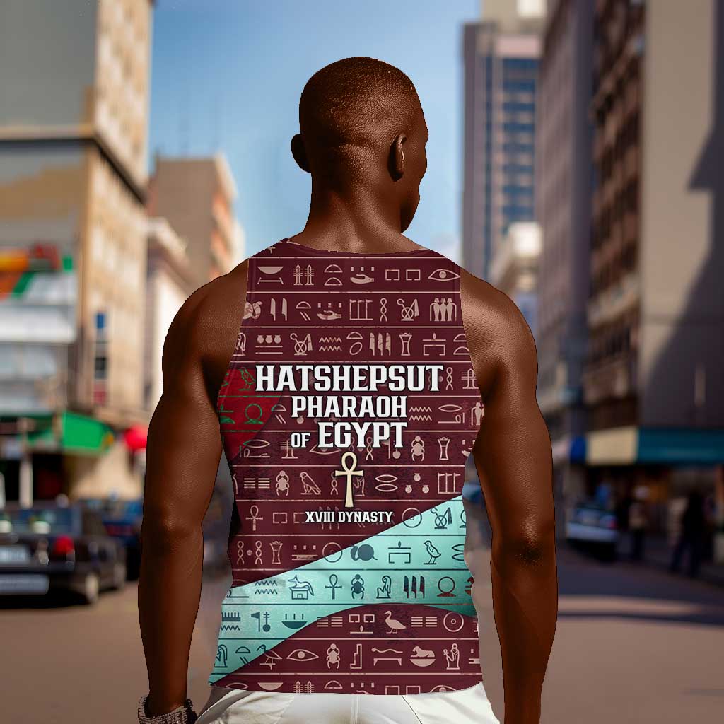 Hatshepsut Men Tank Top with Pharaoh Bust Illustration, Female Pharaoh Title and Egyptian Hieroglyph - Wonder Print Shop