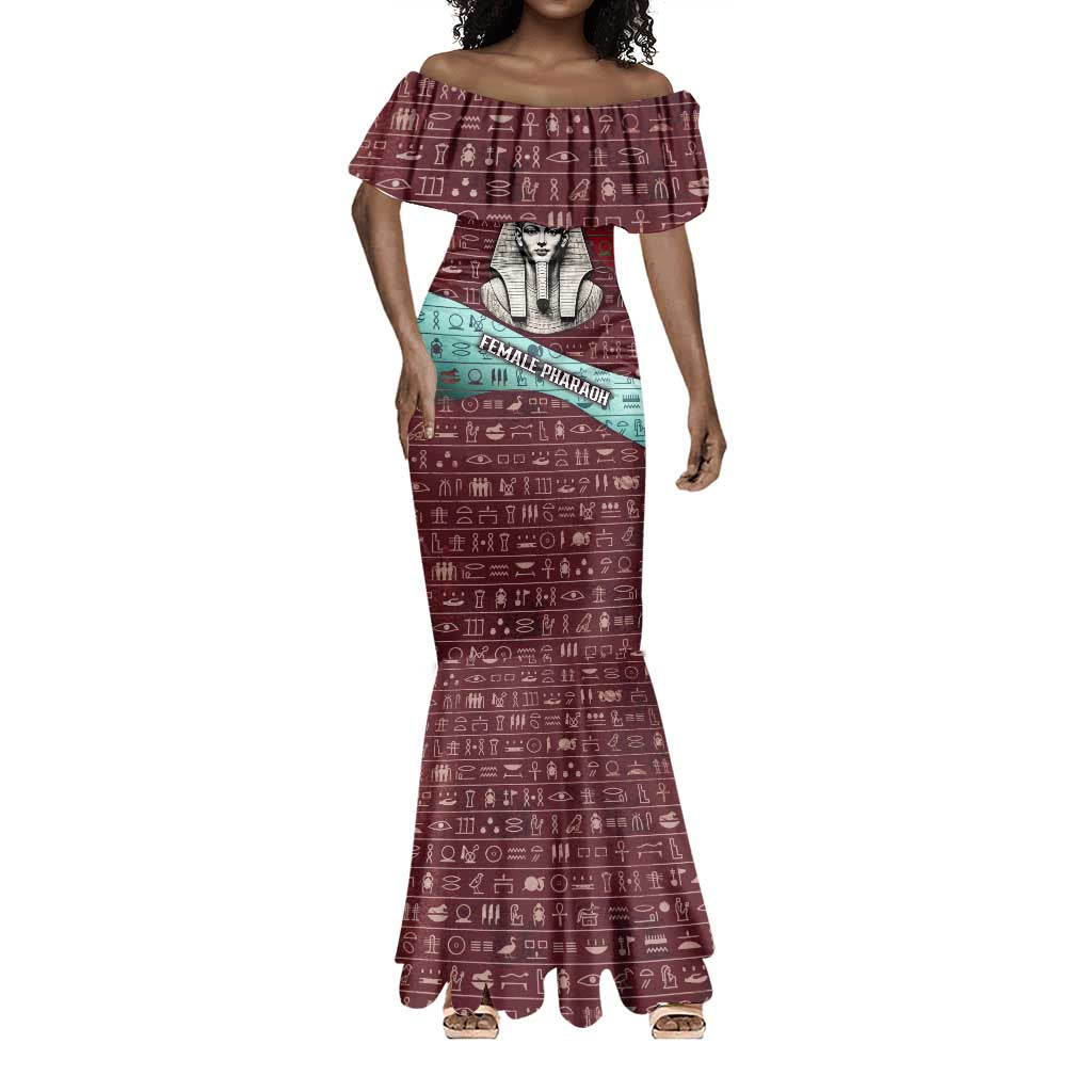 Hatshepsut Mermaid Dress with Pharaoh Bust Illustration, Female Pharaoh Title and Egyptian Hieroglyph - Wonder Print Shop