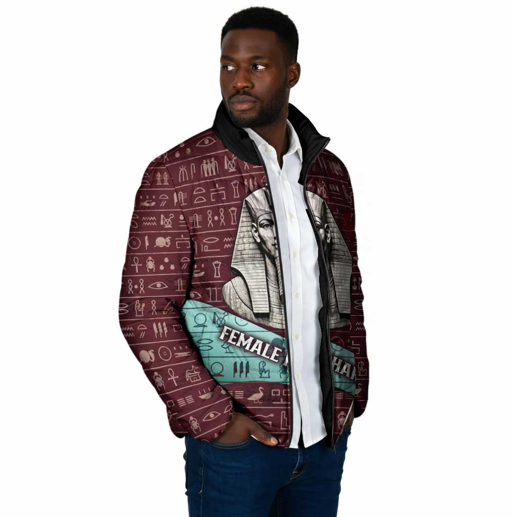 Hatshepsut Padded Jacket with Pharaoh Bust Illustration, Female Pharaoh Title and Egyptian Hieroglyph - Wonder Print Shop