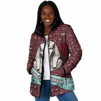Hatshepsut Padded Jacket with Pharaoh Bust Illustration, Female Pharaoh Title and Egyptian Hieroglyph - Wonder Print Shop