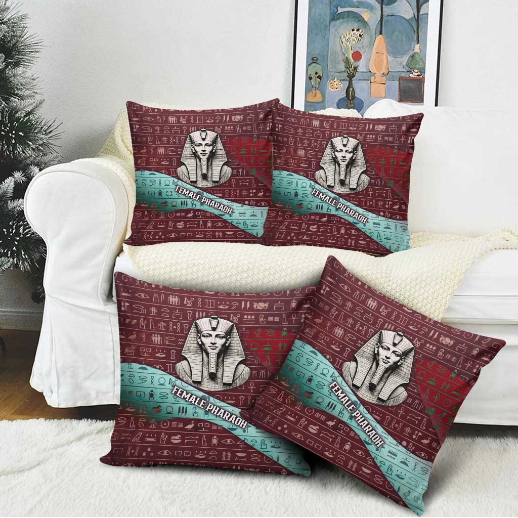 Hatshepsut Pillow Cover with Pharaoh Bust Illustration, Female Pharaoh Title and Egyptian Hieroglyph - Wonder Print Shop