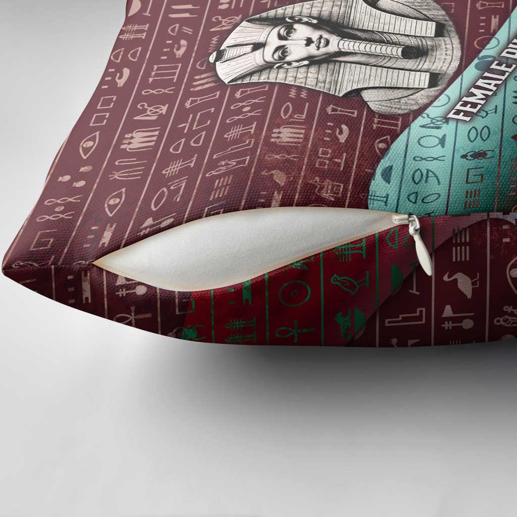 Hatshepsut Pillow Cover with Pharaoh Bust Illustration, Female Pharaoh Title and Egyptian Hieroglyph - Wonder Print Shop