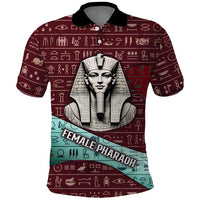 Hatshepsut Polo Shirt with Pharaoh Bust Illustration, Female Pharaoh Title and Egyptian Hieroglyph - Wonder Print Shop