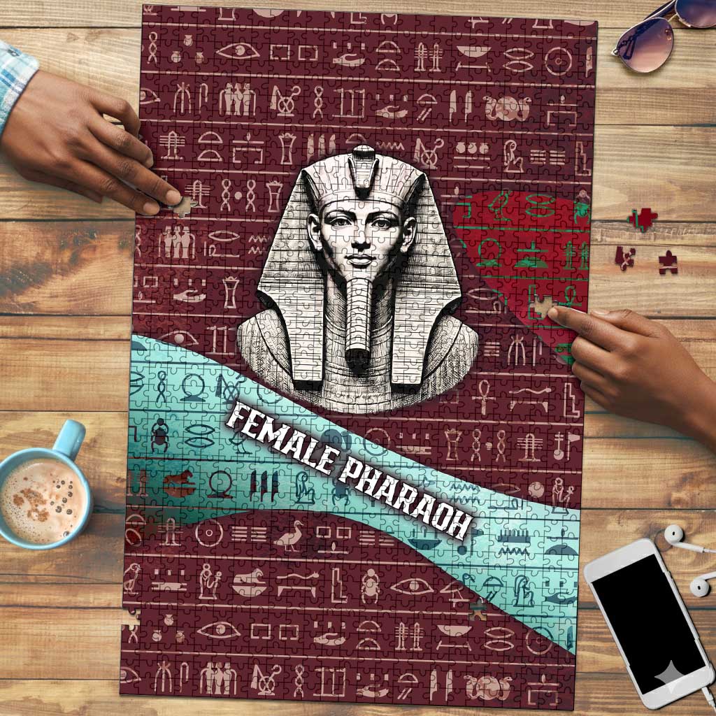 Hatshepsut Puzzle with Pharaoh Bust Illustration, Female Pharaoh Title and Egyptian Hieroglyph - Wonder Print Shop