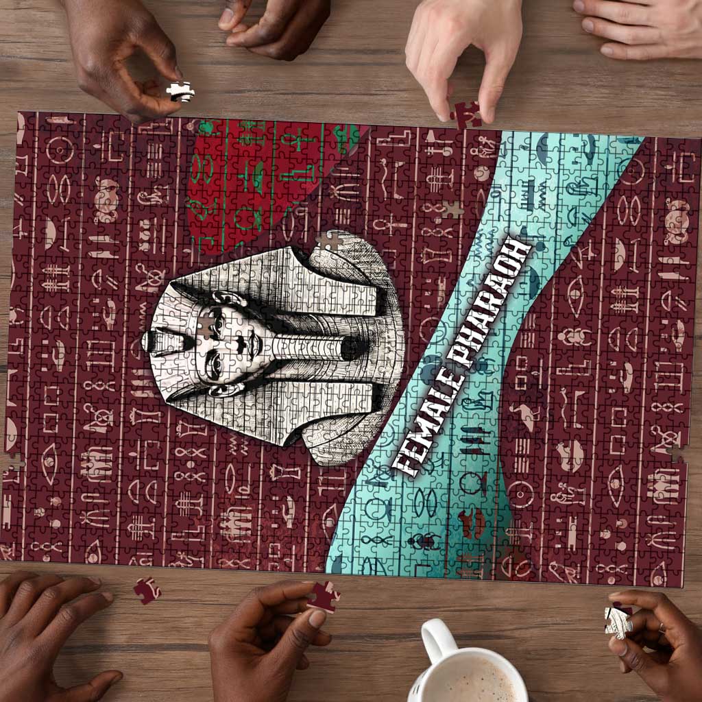 Hatshepsut Puzzle with Pharaoh Bust Illustration, Female Pharaoh Title and Egyptian Hieroglyph - Wonder Print Shop