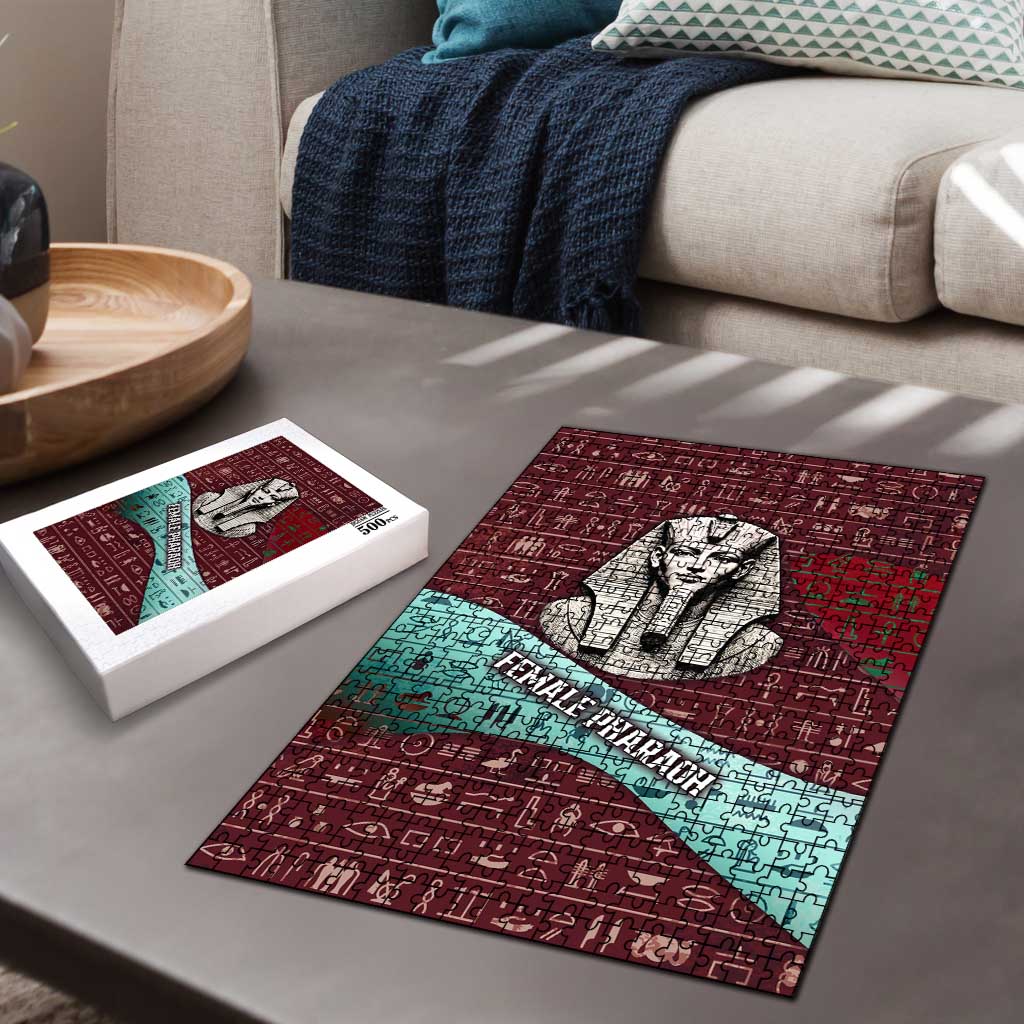 Hatshepsut Puzzle with Pharaoh Bust Illustration, Female Pharaoh Title and Egyptian Hieroglyph - Wonder Print Shop