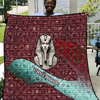 Hatshepsut Quilt with Pharaoh Bust Illustration, Female Pharaoh Title and Egyptian Hieroglyph - Wonder Print Shop