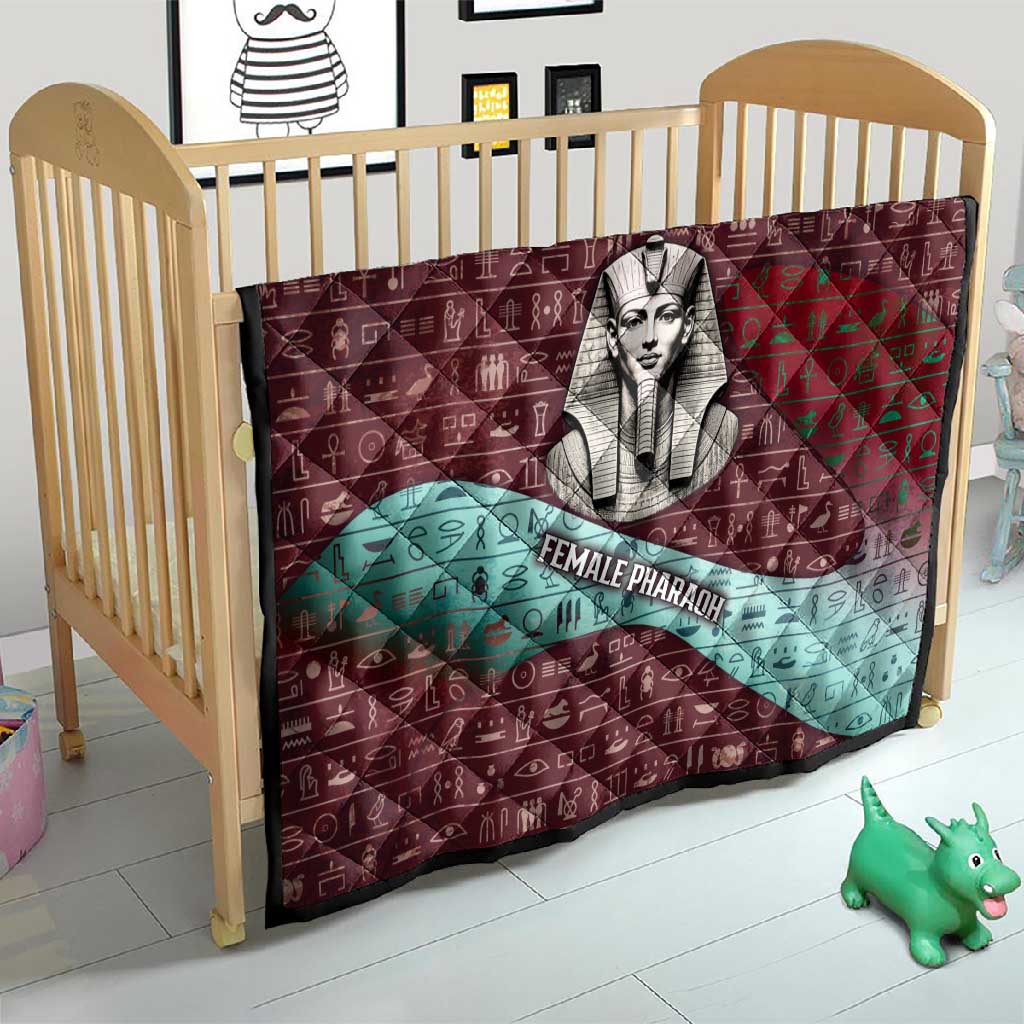 Hatshepsut Quilt with Pharaoh Bust Illustration, Female Pharaoh Title and Egyptian Hieroglyph - Wonder Print Shop