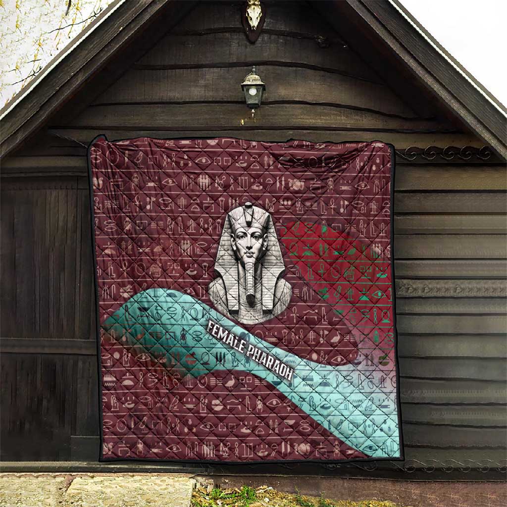 Hatshepsut Quilt with Pharaoh Bust Illustration, Female Pharaoh Title and Egyptian Hieroglyph - Wonder Print Shop