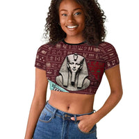 Hatshepsut Raglan Cropped T shirt with Pharaoh Bust Illustration, Female Pharaoh Title and Egyptian Hieroglyph - Wonder Print Shop
