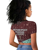 Hatshepsut Raglan Cropped T shirt with Pharaoh Bust Illustration, Female Pharaoh Title and Egyptian Hieroglyph - Wonder Print Shop