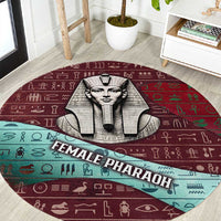 Hatshepsut Round Carpet with Pharaoh Bust Illustration, Female Pharaoh Title and Egyptian Hieroglyph - Wonder Print Shop