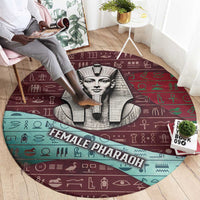 Hatshepsut Round Carpet with Pharaoh Bust Illustration, Female Pharaoh Title and Egyptian Hieroglyph - Wonder Print Shop