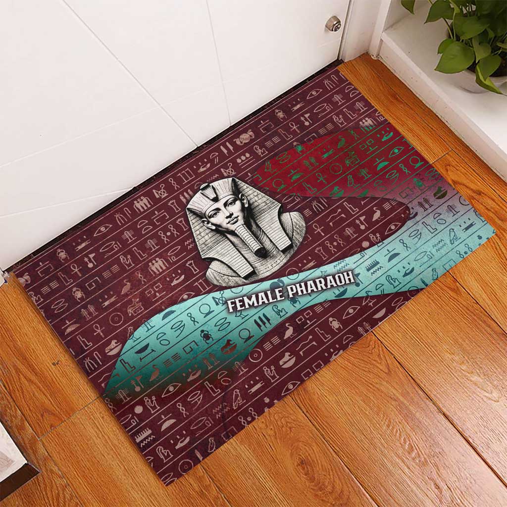 Hatshepsut Rubber Doormat with Pharaoh Bust Illustration, Female Pharaoh Title and Egyptian Hieroglyph - Wonder Print Shop