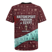 Hatshepsut Rugby Jersey with Pharaoh Bust Illustration, Female Pharaoh Title and Egyptian Hieroglyph - Wonder Print Shop
