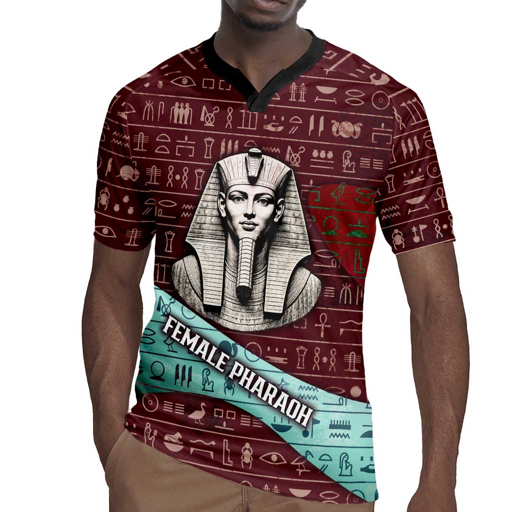 Hatshepsut Rugby Jersey with Pharaoh Bust Illustration, Female Pharaoh Title and Egyptian Hieroglyph - Wonder Print Shop