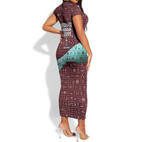 Hatshepsut Short Sleeve Bodycon Dress with Pharaoh Bust Illustration, Female Pharaoh Title and Egyptian Hieroglyph - Wonder Print Shop