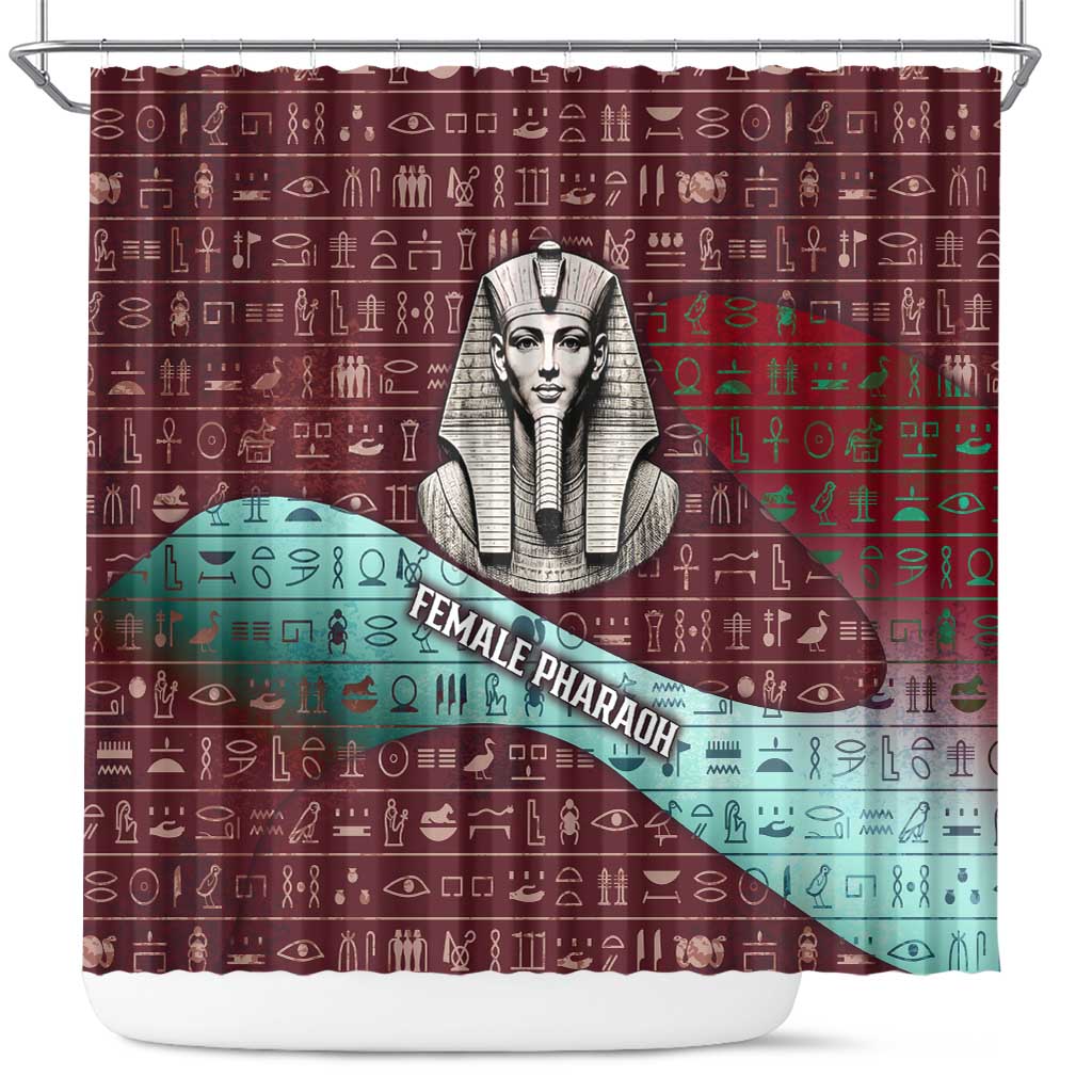 Hatshepsut Shower Curtain with Pharaoh Bust Illustration, Female Pharaoh Title and Egyptian Hieroglyph - Wonder Print Shop