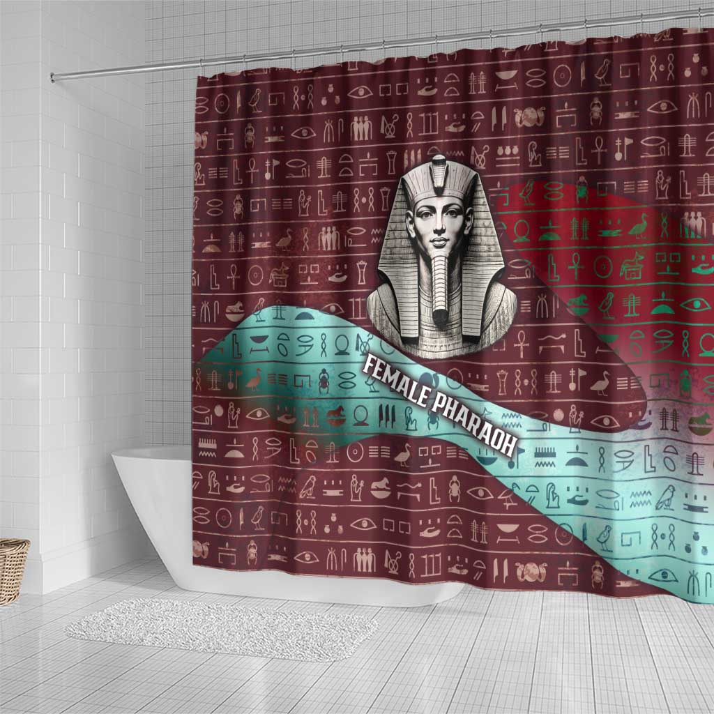 Hatshepsut Shower Curtain with Pharaoh Bust Illustration, Female Pharaoh Title and Egyptian Hieroglyph - Wonder Print Shop