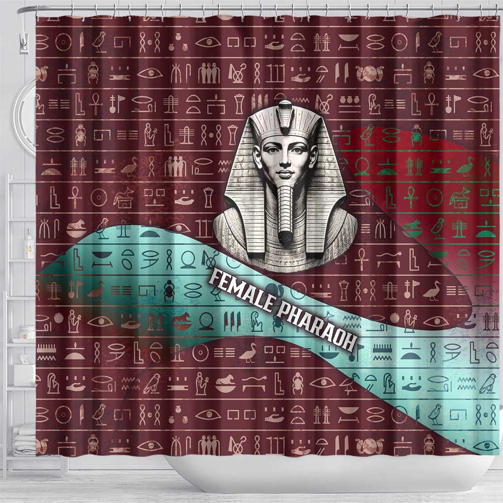 Hatshepsut Shower Curtain with Pharaoh Bust Illustration, Female Pharaoh Title and Egyptian Hieroglyph - Wonder Print Shop